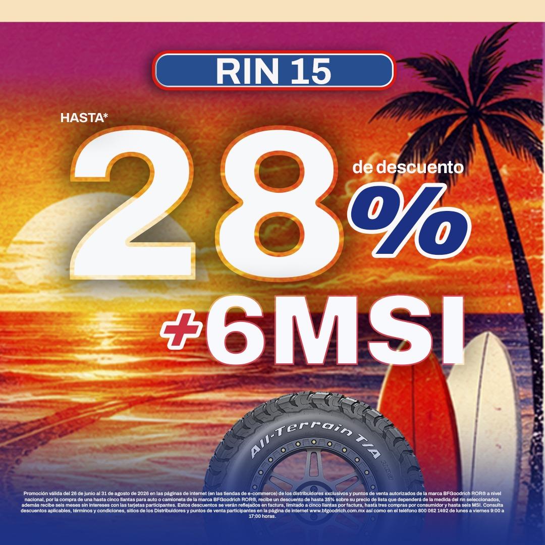 Promoción BFGoodrich todoterreno: hasta 28% de descuento en llantas rin 15 y 6 meses sin intereses