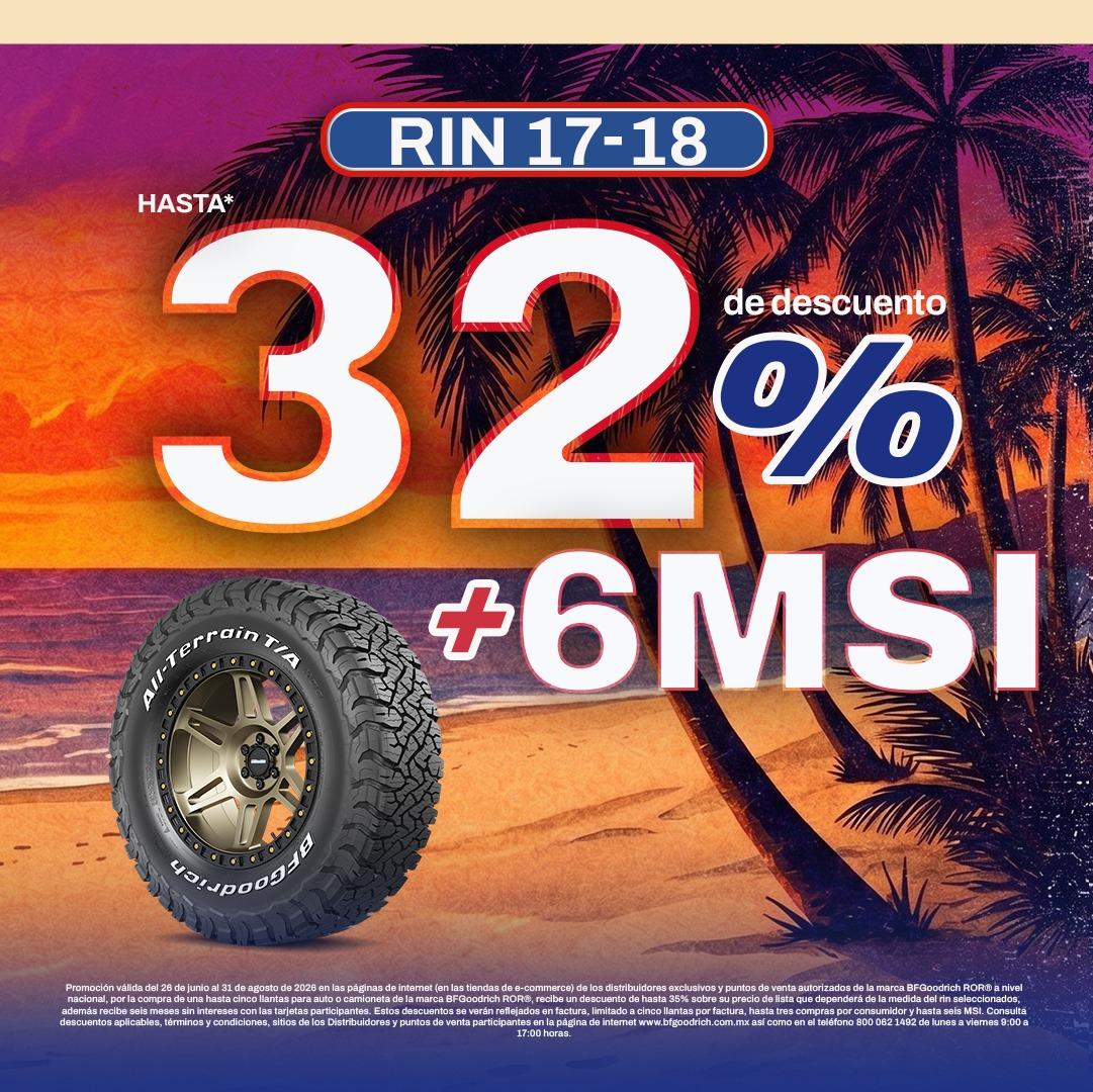 Promoción BFGoodrich todoterreno: hasta 32% de descuento en llantas rin 17 y 18 y 6 meses sin intereses