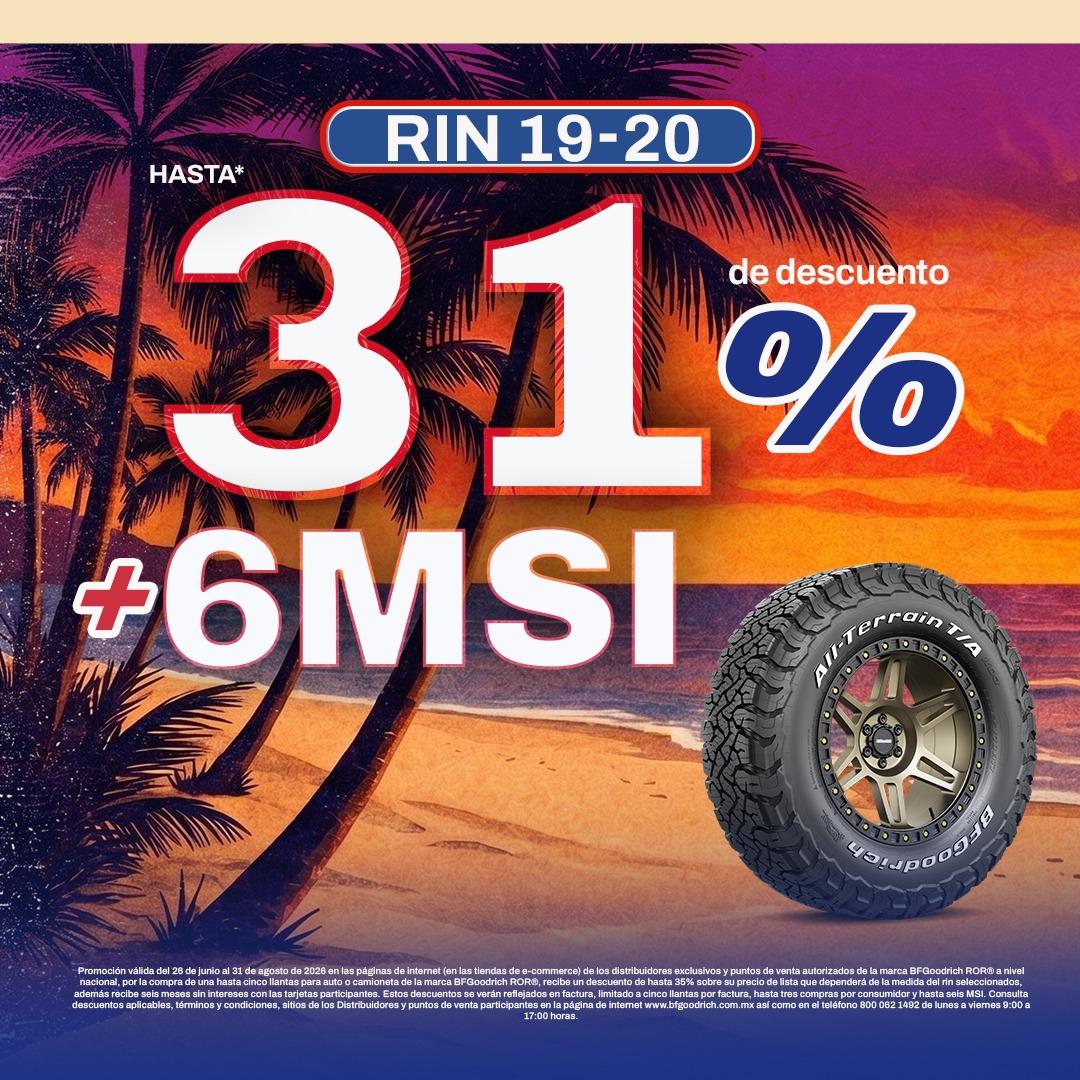 Promoción BFGoodrich todoterreno: hasta 31% de descuento en llantas rin 19 y 20 y 6 meses sin intereses