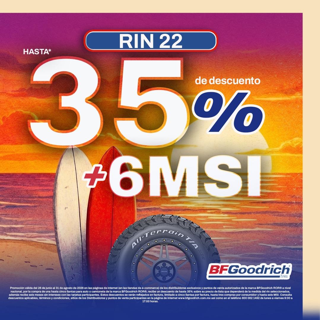 Promoción BFGoodrich todoterreno: hasta 35% de descuento en llantas rin 22 y 6 meses sin intereses